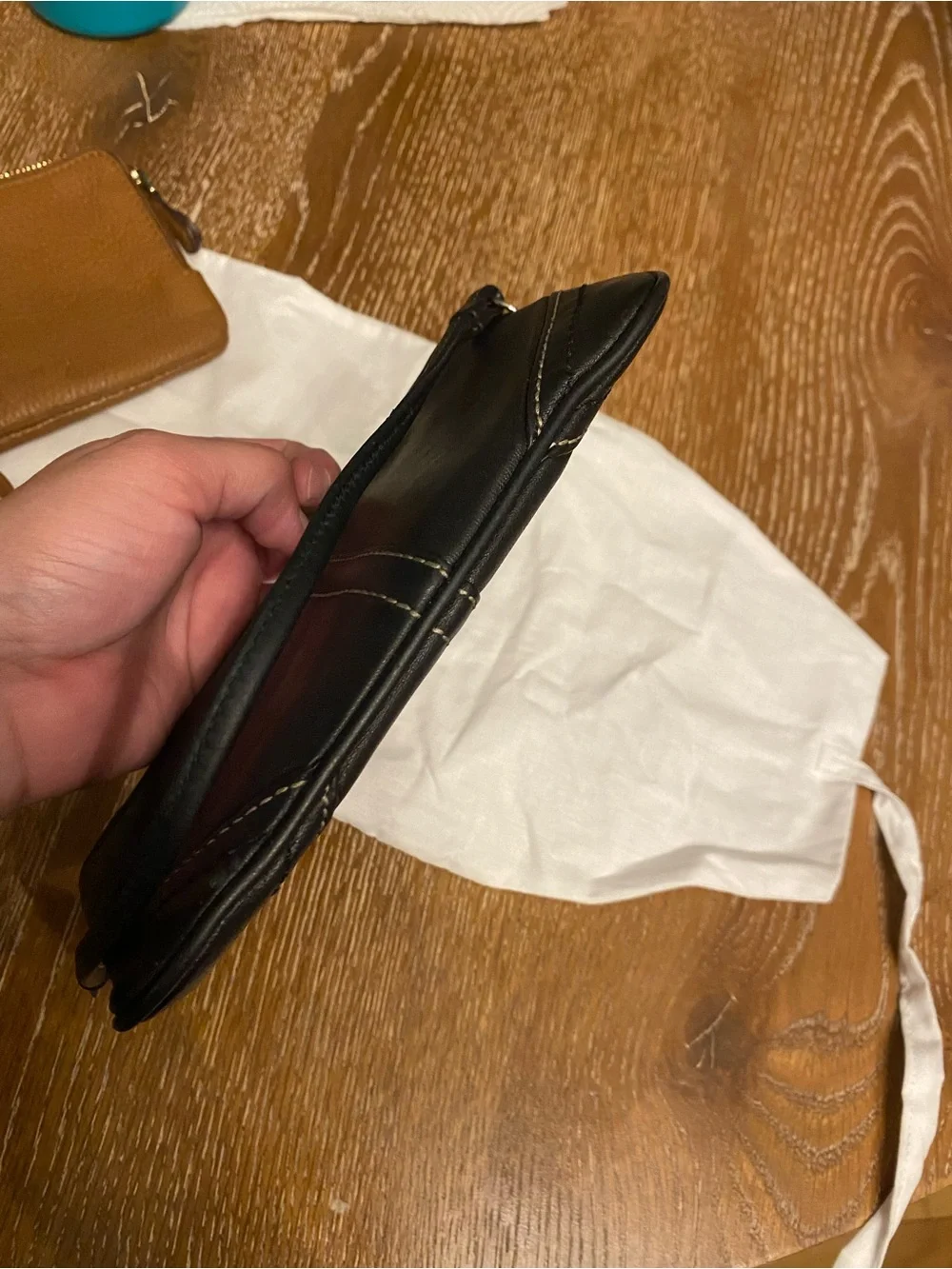 Coach Black Leather Wristlet with Top Zip and Strap